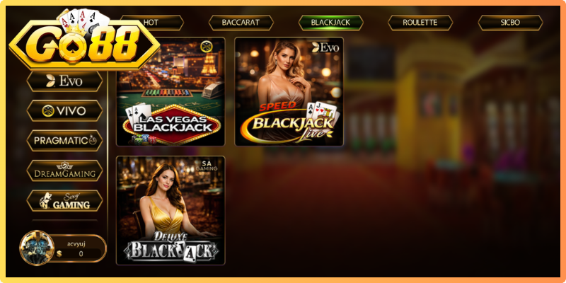 Blackjack với mục tiêu đạt tổng điểm phù hợp theo luật của từng bàn
