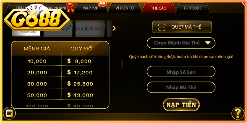 Nạp tiền Go88 là bước quan trọng giúp người chơi sử dụng  vốn để tham gia chơi