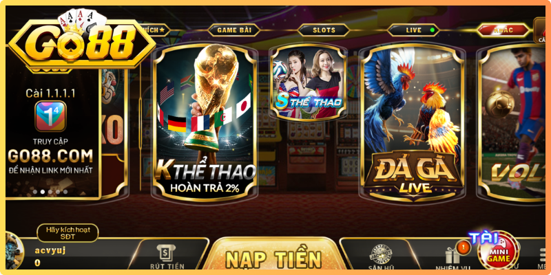 Thể thao Go88 mang đến khu vực giải trí tập trung nhiều nội dung hấp dẫn